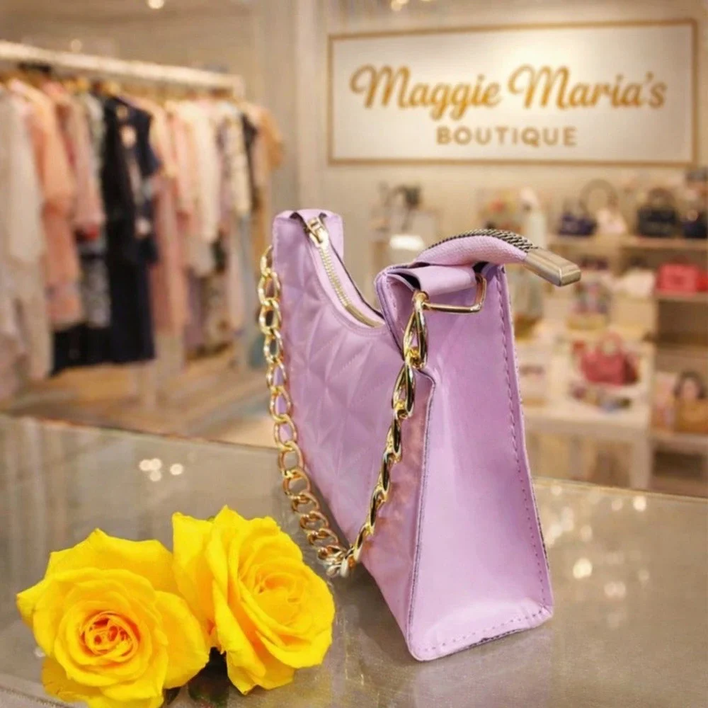 Purse Women Pink Square Pattern with Gold‎ Chain Handle